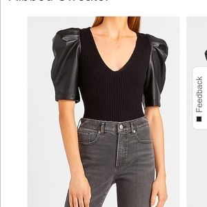 Express Vegan Leather Puff Sleeve Ribbed Sweater